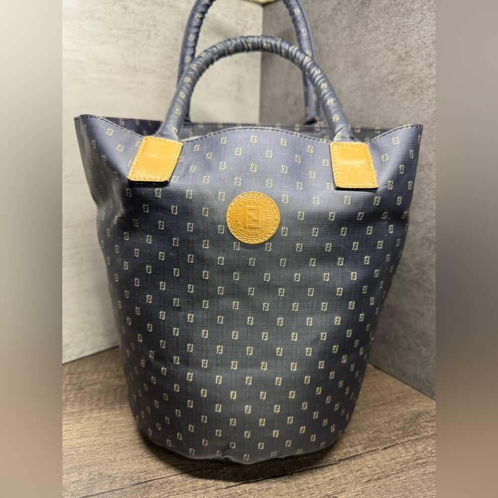 Fendi Blue and Tan Small Bucket Bag